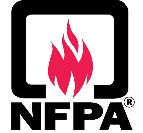 National Fire Protection Association Membership Logo - Red fire inside black box with NFPA underneath all surrounded  in a white box.