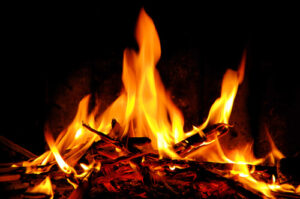 a roaring fire