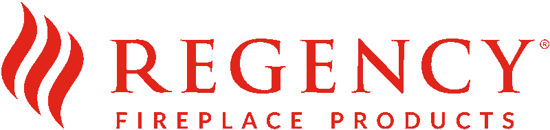 Regency Fireplace Products written in red with flames to the left.